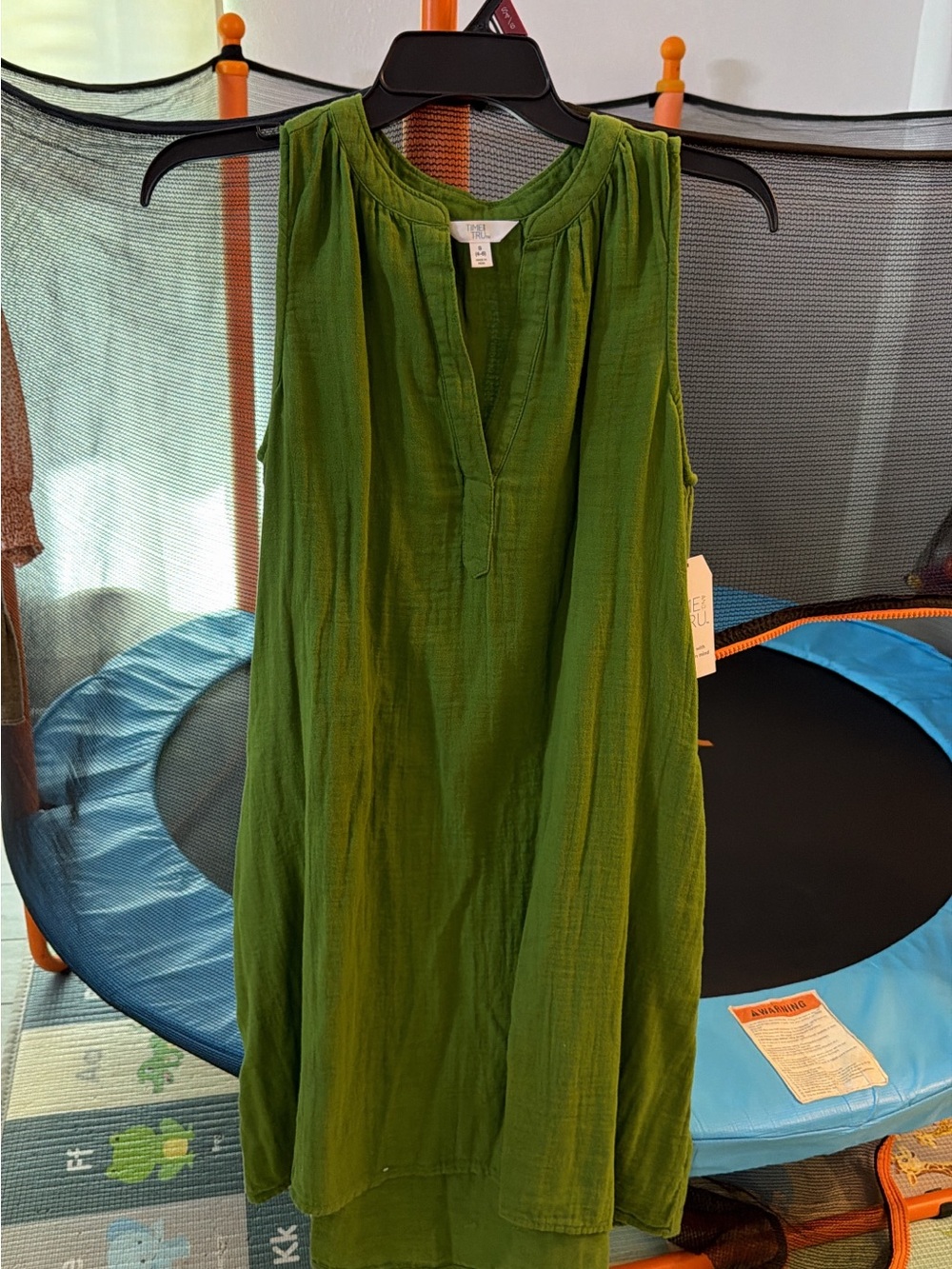 Time and Tru Olive Green Sleeveless Split-Neck Dress